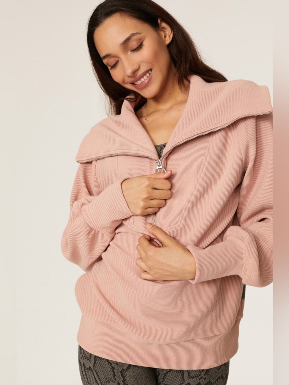 VARLEY Vine Half Zip Pullover Womens Size Small Dusty Pink Ribbed Athleisure